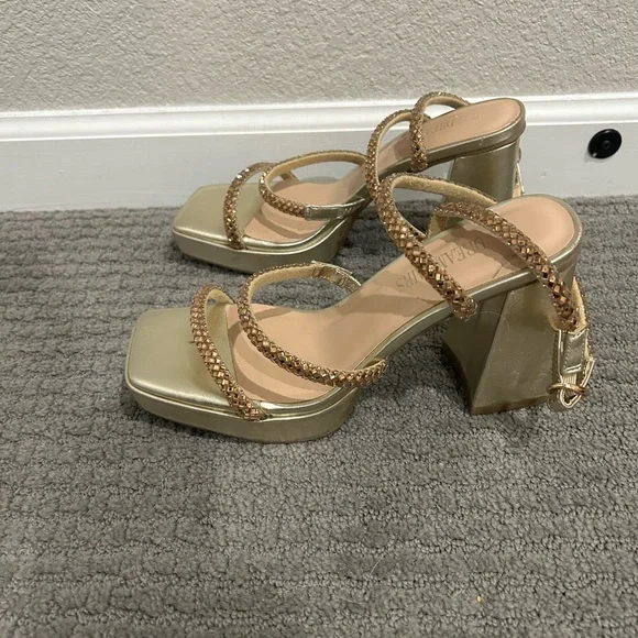 Gold Strappy Women's Sandals - Picture 5 of 9